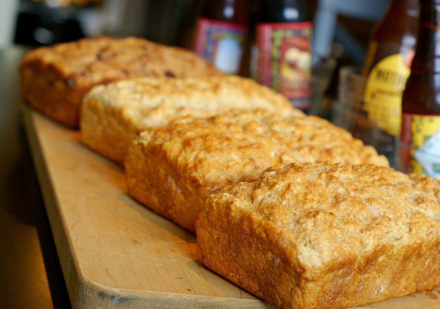 Beer Bread, 4 ways Bake at 350°